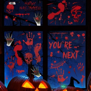 Adesivi per finestre di Halloween con impronte di mani e piedi insanguinati per decori