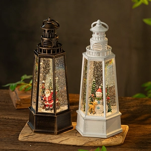 Lanterna Palla Di Neve Di Natale Carillon Ornamento Faro Glitter USB LED Babbo Natale Pupazzo Di Neve Decorazione