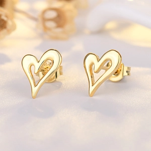 Minimalist Hollow Heart Stud Earrings With Earring Post Copper 18K Gold Plated Sweet Jewelry For Women