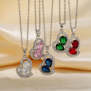 Set di collane con ciondolo a cuore in acciaio inossidabile con gemme colorate a goccia