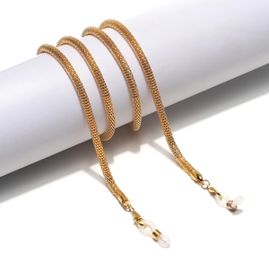 Golden mesh braided metal eyewear chain with 4mm thick link and adjustable silicone loops
