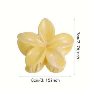 Yellow and white marble flower hair claw clip with 8cm dimensions for summer styling