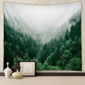 Forest Tapestry Wall Hanging Misty Pine Trees Nature Landscape Polyester Fabric Tapestry For Bedroom Living Room Bohemian Dorm Wall Decor Art