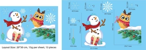 Detailansicht der Weihnachts-Schneemann- und Eulenaufkleber mit 20x30 cm Maßen