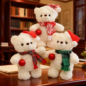 Orsetto Di Peluche Di Natale Bianco Con Cappello Di Babbo Natale Sciarpa E Pallina Rossa Decorazione Regalo Per Bambini