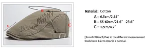 Size chart for men's cotton beret showing 55-60cm head circumference and dimensions