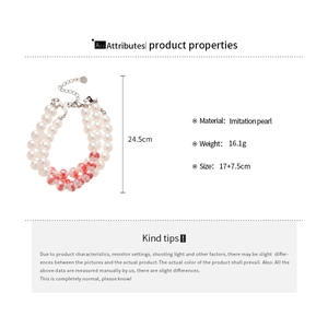 Detail view of double-layer pearl bracelet showing 24.5cm length and 16.1g weight specs