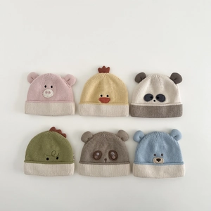 Baby Winter Knit Hat Cute Embroidered Animal Beanie With Animal Ears Warm Windproof Headwear For Infants And Toddlers