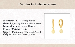 Specifications of S925 sterling silver geometric water drop earrings with 10mm inner diameter