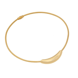 Minimalist gold stainless steel neck collar with curved geometric pendant and snake chain