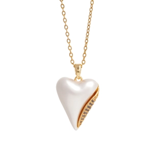 Elegant gold titanium necklace with a white heart pendant and sparkling diamond accents