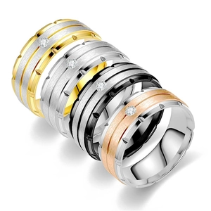 Set of customized titanium steel rings featuring matte finish and small clear zircon stones