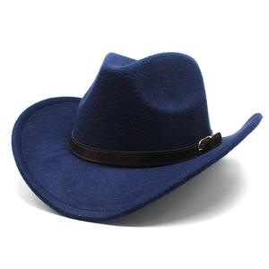 Klassischer marineblauer Cowboyhut aus Wollfilz mit Rollrand und Lederband