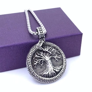 Viking Tree Of Life Pendant Necklace Stainless Steel Ouroboros Snake Nordic Runes Vegvisir Compass Retro Punk For Men