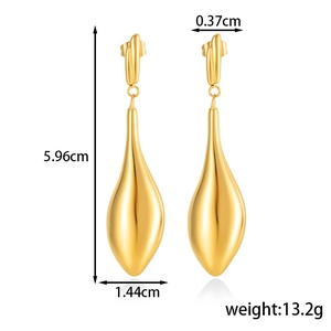 Golden teardrop tassel earrings in polished titanium steel with dimensions 5.96cm by 1.44cm