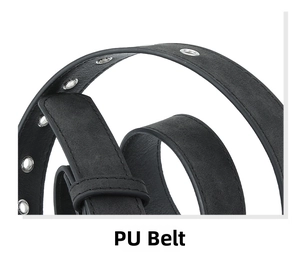 Detail view of black matte PU leather belt showing silver metal eyelets and stitching
