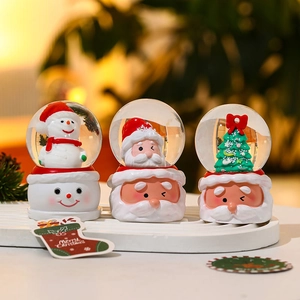 Christmas Snow Globe Glowing Crystal Ball Santa Claus Snowman Xmas Tree Glass Resin Desktop Ornament Holiday Gift