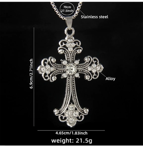 Detailed size and material guide for a 70cm stainless steel hip-hop cross pendant necklace