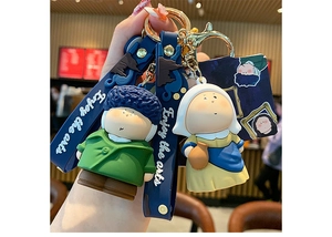 Detail of creative cartoon art keychains featuring Van Gogh and Maid with a Milk Jug