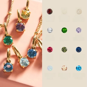 Birthstone Pendant Necklace 18K Gold Plated Stainless Steel Colorful Round Cut Crystal Jewelry For Women Personalized Style