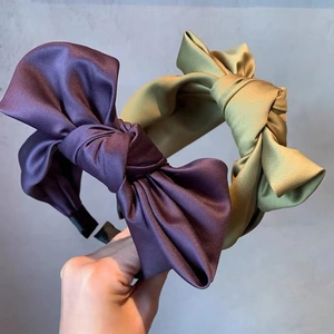 Elegant Satin Large Bow Headband For Women Wide Edge Solid Color Hairband Korean Style Retro Hair Accessories