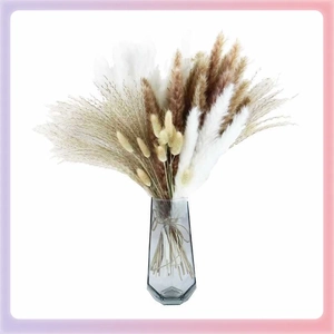 Dried pampas grass and bunny tail bouquet in a gray geometric glass vase for decor
