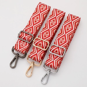 Adjustable colorful diamond pattern woven bag straps with gold silver and black hooks