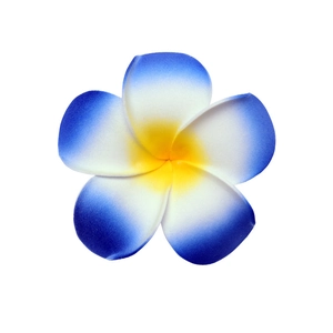 Plumeria hair clip accessory with yellow white and blue gradient foam flower design