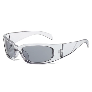 Lunettes de soleil de sport futuristes gris transparent avec design coupe-vent enveloppant