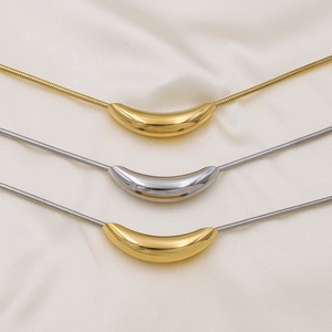 Stainless Steel Curved Tube Pendant Necklace Minimalist Snake Bone Chain Gold Silver Plated Chic Choker For Women