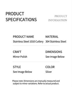 Detailed technical specifications for mirror-polished 304 stainless steel spoons