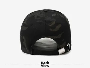 Rear view of camouflage baseball cap showing adjustable strap and ripstop fabric texture