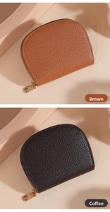 Litchi pattern leather coin purses in Tan and Coffee colors with gold zippers