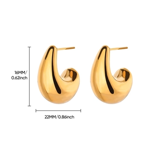 Detailed dimensions of gold teardrop earrings showing 16mm height and 22mm width