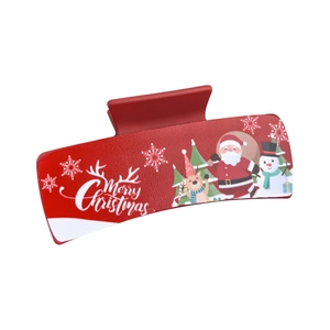 Christmas square hair claw clip, red and festive holiday design for women and girls daily hair styling.