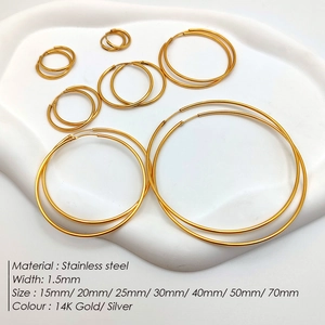 Polished stainless steel hoop earrings set in 14K gold and silver with various sizes