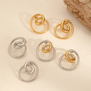 Spiral Twist Geometric Stud Earrings Stainless Steel 18K Gold Plated Minimalist Irregular Design Fashion Jewelry For Women