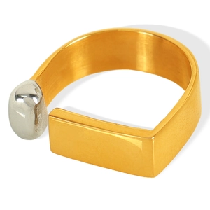 Minimalist wide open ring in dual-tone gold and silver finish with smooth metal surface