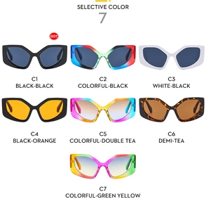 Matrix display of multi-color chunky cat-eye sunglasses with various lenses