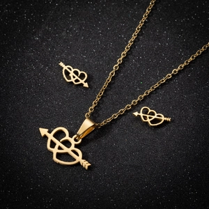 Stainless Steel Necklace And Earrings Hollow Double Heart Cupid's Arrow Pendant Elegant Fashion Daily Jewelry For Women