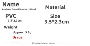 Detailed specifications of PVC artificial strawberry model including size and materials
