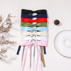 Set of 8 colorful satin bow hair clips with long tassels for women and girls