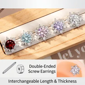 Snowflake Cartilage Stud Earrings Titanium Steel Round Cubic Zirconia Screw Back Helix Piercing Jewelry For Women