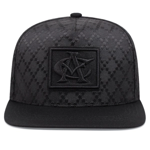Retro hip hop flat brim cap in black camouflage pattern with AC logo 3D embroidery