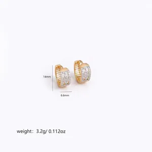 Detailed view of gold plated cubic zirconia hoop earrings with 14mm height dimensions