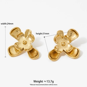 Boucles d'oreilles fleurs dorées irrégulières en acier inoxydable, 24mm sur 31mm