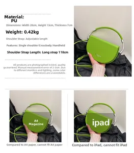 Detailed view of lime green PU saddle bag dimensions 20x13x7cm with adjustable strap