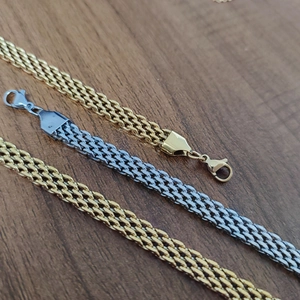 Bracelets à maille plate en acier inoxydable doré 18K et argent avec fermoirs homard