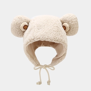 Cappello da aviatore con orecchie da orso in peluche bianco crema con paraorecchie e lacci