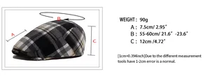 Detailed size chart showing cap dimensions and head circumference for herringbone ivy cap